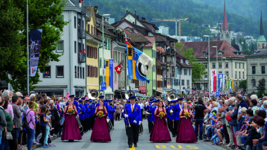 Die Feldmusik Baar, hier auf der Marschmusikstrecke, ist durchführender Verein des 2. Innerschweizer Musikfestes 2024
